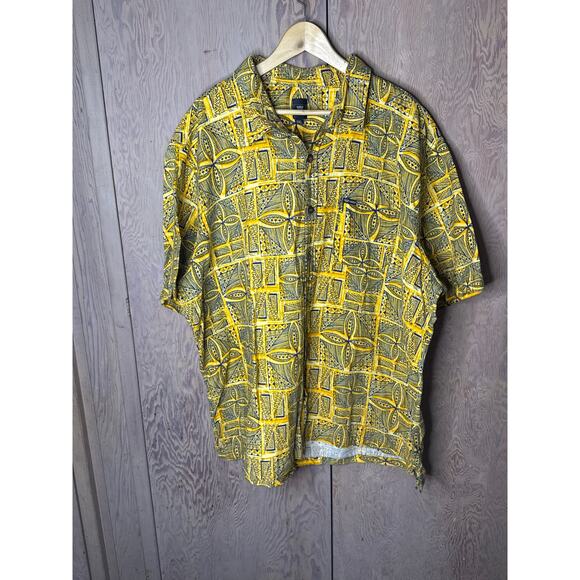 Tanoa Other - Tanoa Samoa Mustard Yellow Floral Tapa
 Button Down Aloha Shirt Men Size 5XL